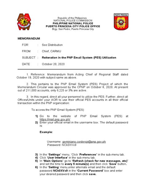 pesmail|Reiteration On PNP Email System (PES) Utilization .